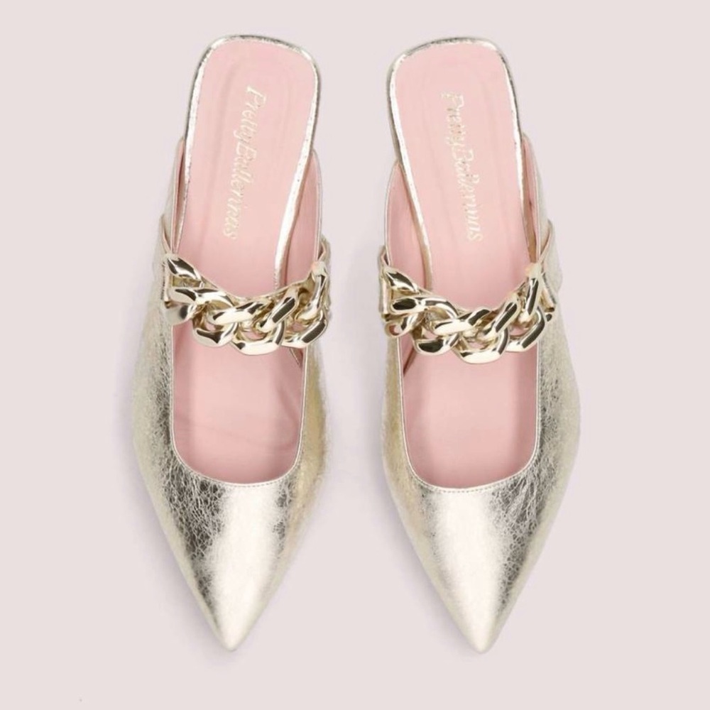 Pretty Ballerinas Yvette Gold Metallic Chain Flats